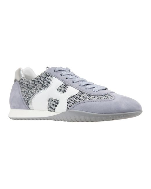Hogan Schoenen ,Grijs ,Suède Glitter Sneakers Met Suède Details in het Gray
