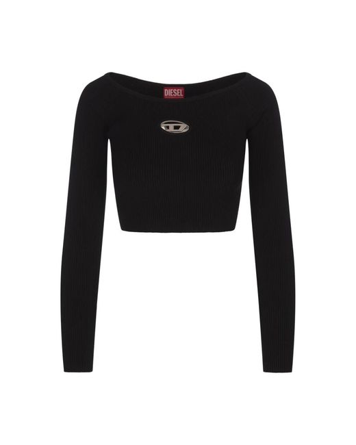 DIESEL Black Schwarzes geripptes langarm-top