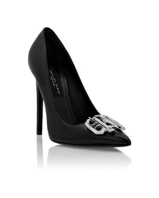 Philipp Plein Schoenen ,Zwart ,Leer Nappa Leren Hoge Hakken Gothic Plein in het Black
