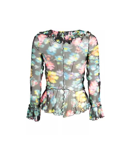 Desigual Overhemden ,Veelkleurig ,Polyester Chique V-Hals Longsleeve T-Shirt in het Green