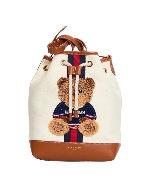 Rue Madam White Canvas-Rucksack Mit Bärenmotiv