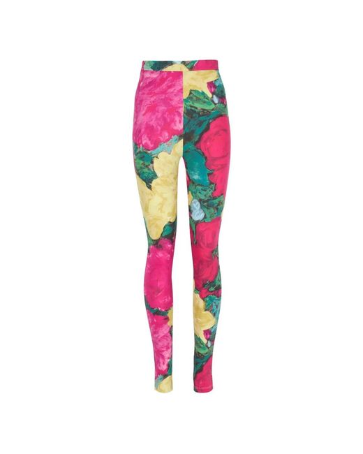 Balmain Broeken ,Veelkleurig ,Jersey Legging Met Rozenprint in het Pink