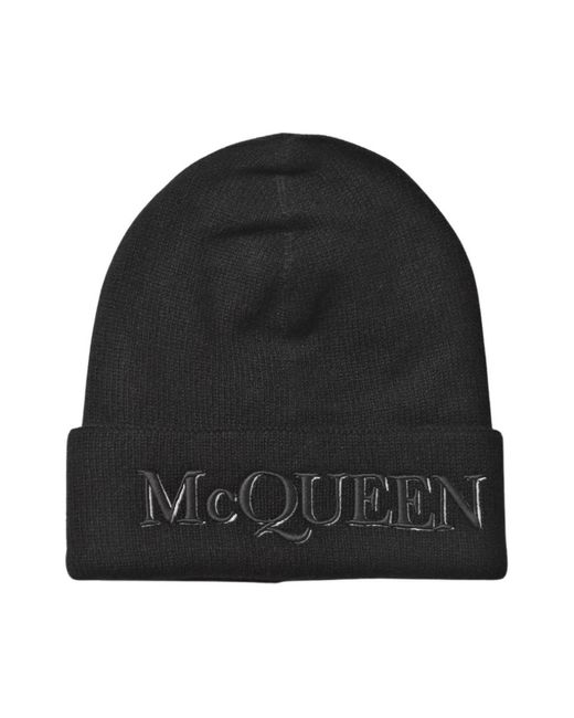 Alexander McQueen Luxuriöse Kaschmir Bestickte Logo Beanie in Black für Herren
