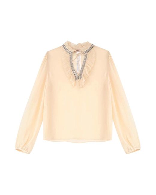 Twinset Overhemden ,Elegante Blouse Met Verfijnde Kraag in het Natural