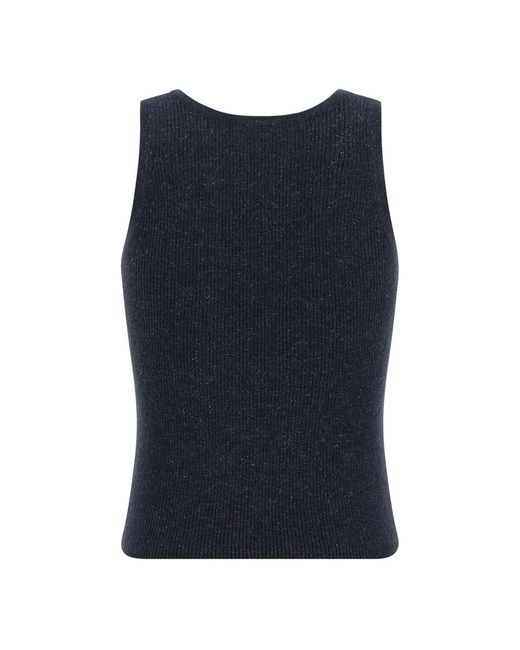 Brunello Cucinelli Ribbed Sparkling Tank Top in het Blue