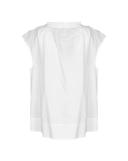 Ottod'Ame White Weiße popeline-bluse mit tropfen-ausschnitt