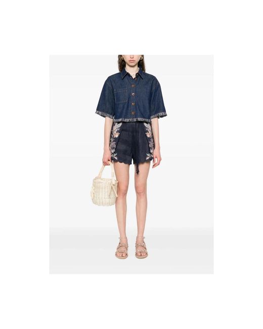Zimmermann Blue Denim Hemd Mit Fransigen Kanten