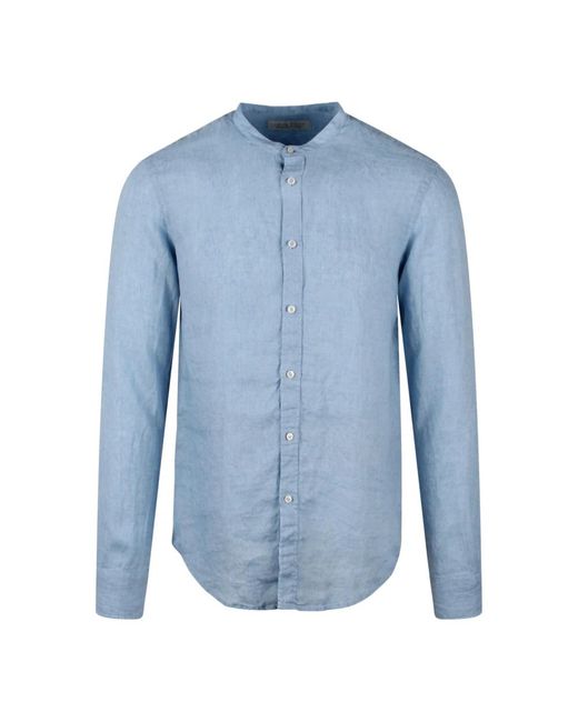 Camicia in lino con colletto alla cinese di Brian Dales in Blue da Uomo