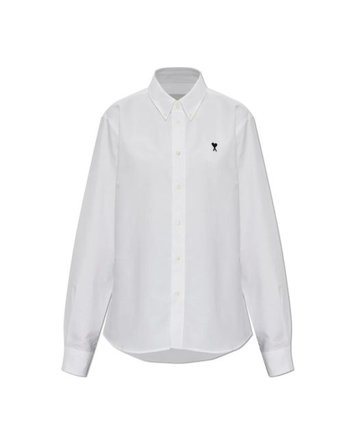 AMI Shirt Met Geborduurd Logo in het White