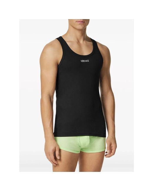 Top A Coste Con Ricamo di Versace in Black da Uomo