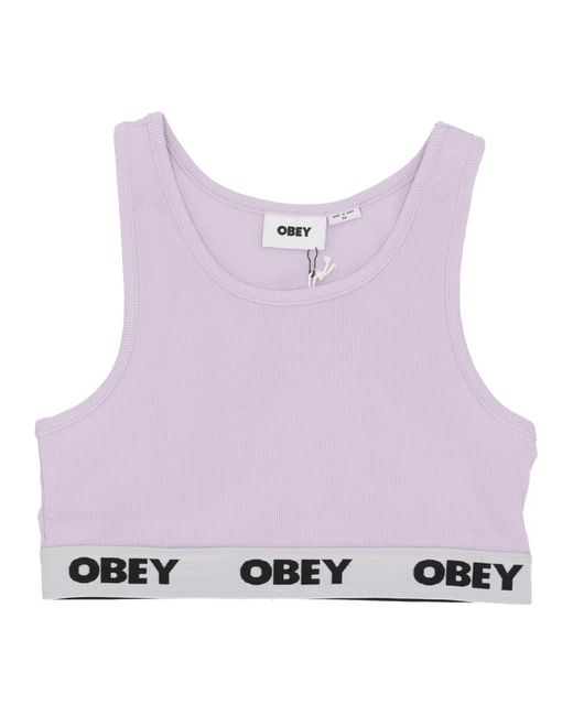 Obey Geribbelde Tanktop Met Logoband in het Purple