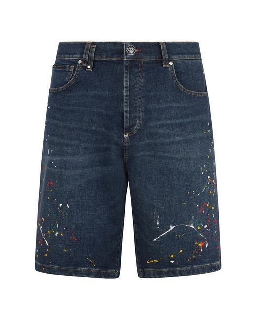 Philipp Plein Blue Denim Shorts for men