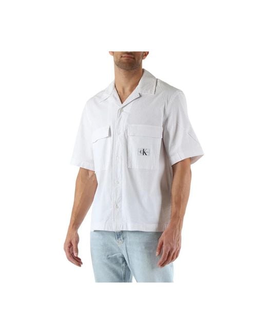 Calvin Klein Stretch seersucker regular fit hemd in White für Herren