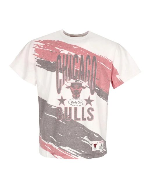 Mitchell & Ness Tops ,Veelkleurig ,Katoen Chicago Bulls Paintbrush Tee in het Pink voor heren