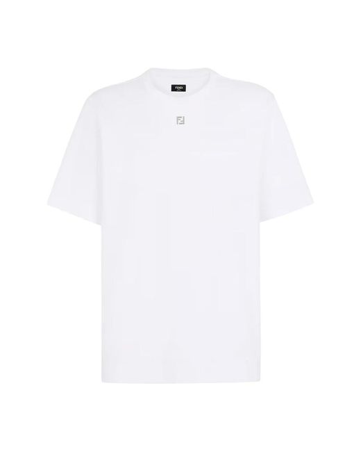 Fendi Tops ,Wit ,Katoen Ff Metal Detail T-Shirt in het White voor heren