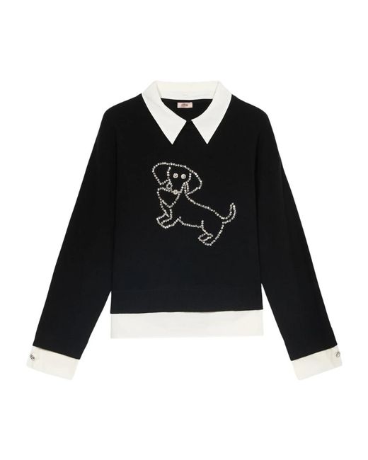 Oltre Black Pullover Mit Zopfmuster Und Kragen