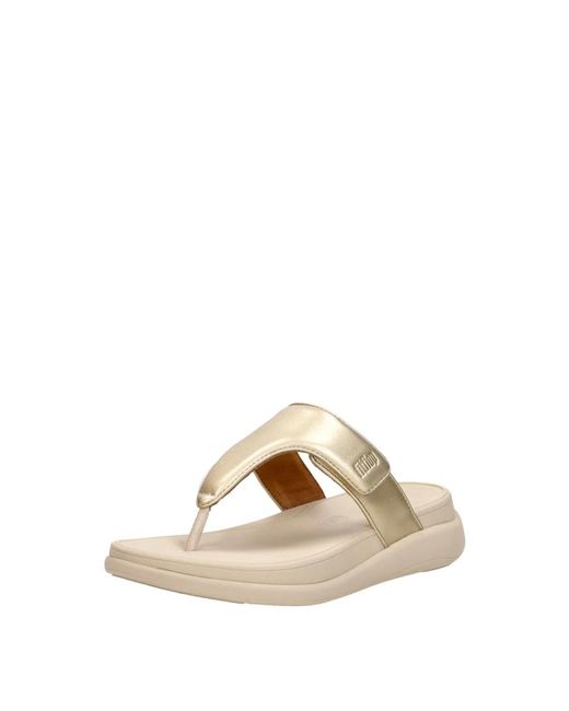 Fitflop Schoenen ,Geel ,Leer F-Mode Go Verstelbare Flatform Sandalen in het Natural