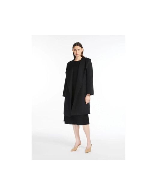 Abrigo De Lana Con Capucha, Mujer, Talla Max Mara de color Black
