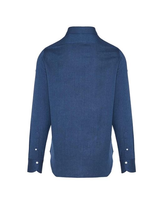 Finamore 1925 Blue Denim Shirts for men