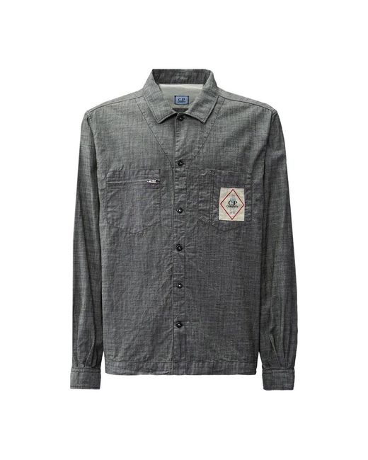 C P Company Graues Chambray Langarmhemd in Gray für Herren