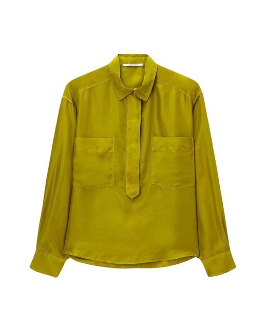 Blusa de seda de manga larga con bolsillos de parche Pomandère de color Green