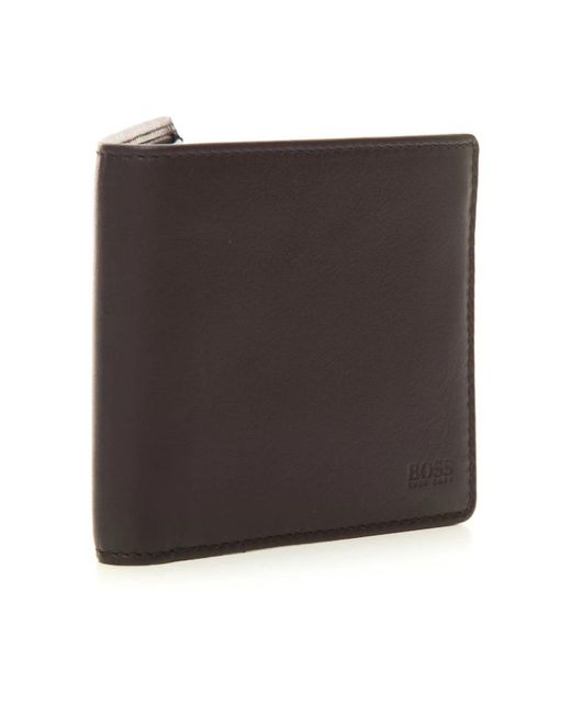 HUGO Accessoires ,Bruin ,Leer Leren Portemonnee Met Rits En Kaarthouders in het Black voor heren