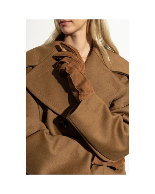 Moschino Accessoires ,Bruin ,Suède Suède Handschoenen Met Geborduurd Logo in het Brown