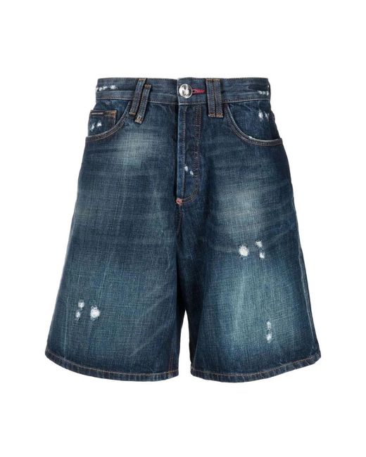 Philipp Plein Blue Denim Shorts for men