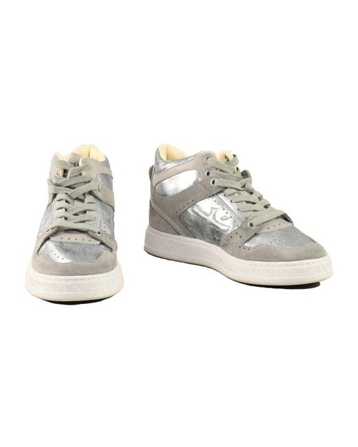 Premiata Gray Leder Sneakers Mit Gummisohle