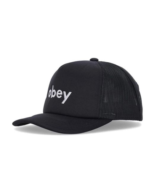 Obey Accessoires ,Zwart ,Polyester Zwarte Gebogen Klep Truckerpet in het Black voor heren