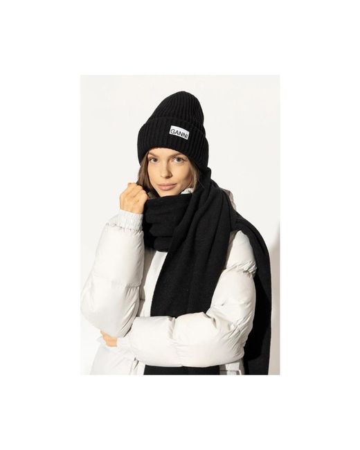 Ganni Accessoires ,Zwart ,Wol Oversized Rib Gebreide Muts in het Black