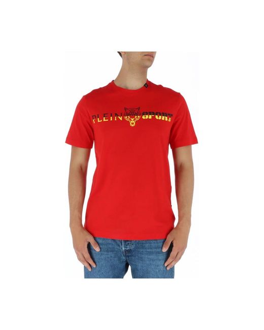 Philipp Plein Fitness ,Rood ,Katoen Blauw Print T-Shirt Met Korte Mouwen in het Red voor heren