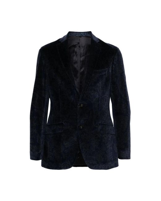 Etro Blaue Samt Casual Blazer in Black für Herren