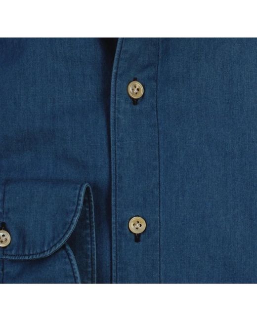 Finamore 1925 Blue Denim Shirts for men