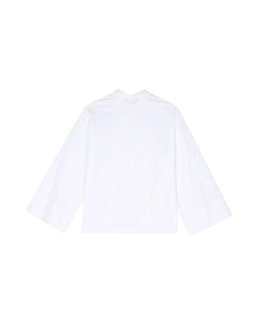 Mazzarelli White Weiße baumwoll-popeline hemd mit bandkragen