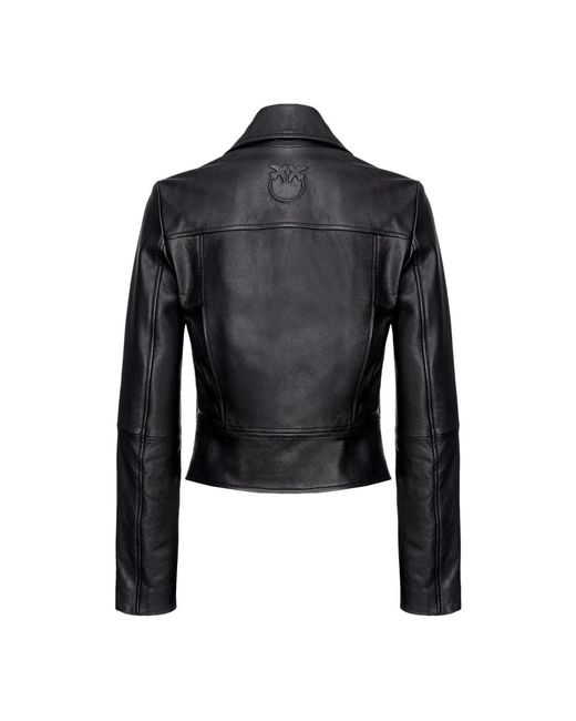 Pinko Black Nappa Leather Biker Jacket