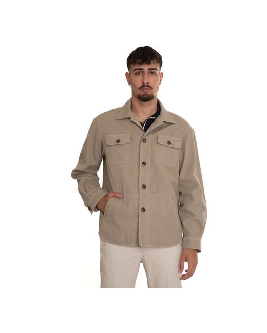 Fay Jassen ,Katoen Geknoopte Shirt Jacket Met Zakken in het Brown voor heren