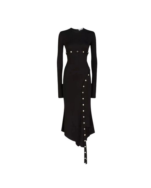 The Attico Black Schwarzes asymmetrisches midi-kleid