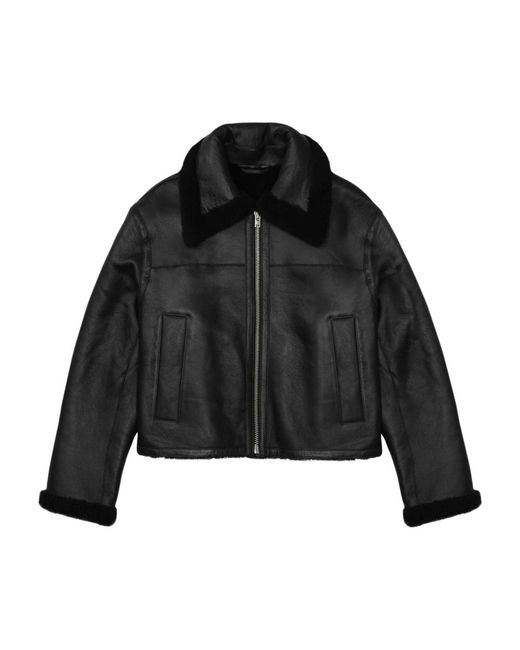 Closed Aviator Style Sheepskin Jas in het Black