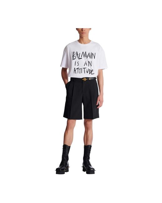 Balmain Tops ,Wit ,Katoen T-Shirt Met Print in het White voor heren