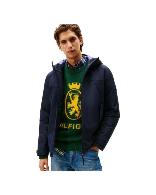 Tommy Hilfiger Jassen ,Blauw ,Polyester Tech Gewatteerde Korte Jas Met Capuchon in het Blue voor heren