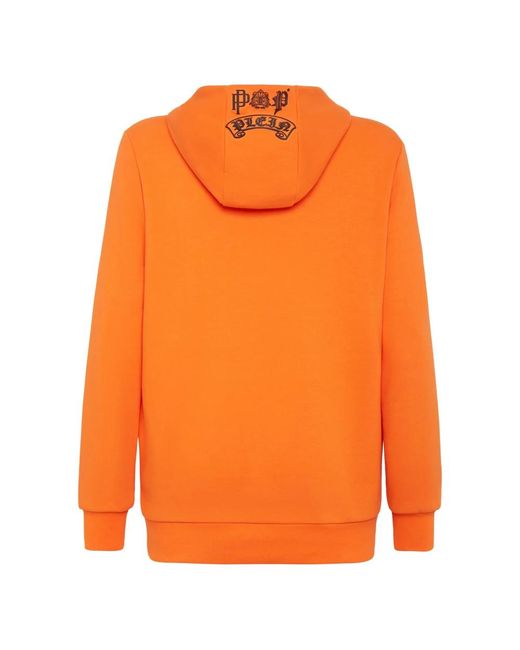 Philipp Plein Hoodie Sweatshirt Tattoo Skull Strass in het Orange