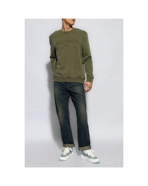 Felpa con stampa del logo di Balmain in Green da Uomo