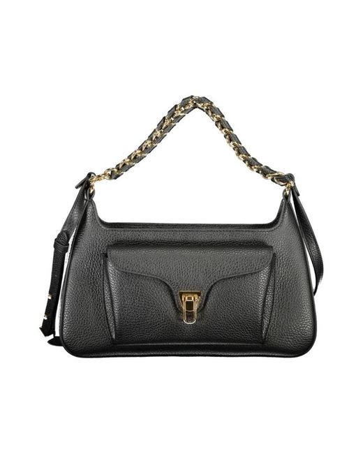 Coccinelle Black Ledertasche Mit Goldfarbenen Beschlägen Und Tragegriffen