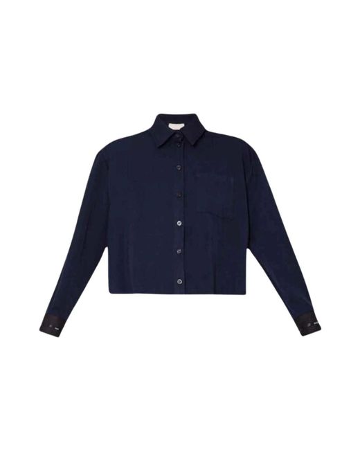 Liu Jo Overhemden ,Blauw ,Denim Cropped Denim Blouse in het Blue