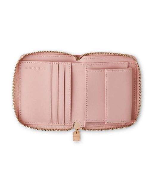 Borbonese Pink Mittlere leder reißverschluss brieftasche