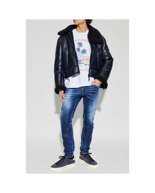 DSquared² Hoodies & Sweatvesten ,Wit ,Katoen Sweatshirt Met Kleurrijke Print in het Blue voor heren
