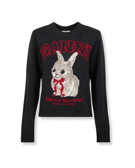 Ganni Black Round-Neck Knitwear