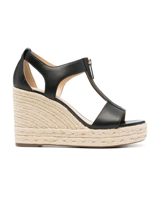 Michael Kors Black Schwarze Leder T-Riemen Keilsandalen