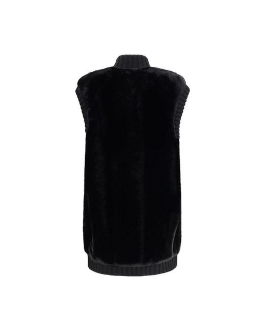 Pinko Jassen ,Zwart ,Wol Imitatiebont Lange Vest Geribbelde Gebreid in het Black